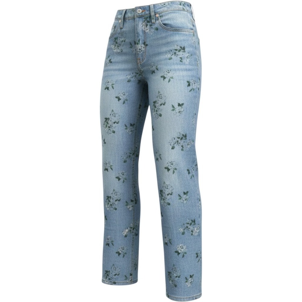 Wild Fable Women's Size 0 Blue Light Wash Floral Straight Jeans 5-Pocket